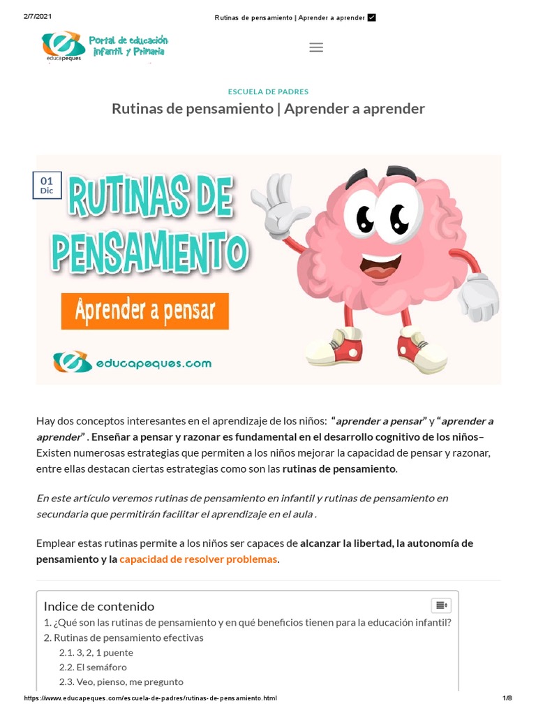 Rutinas de Pensamiento - Aprender A Aprender | PDF | Educación de la ...