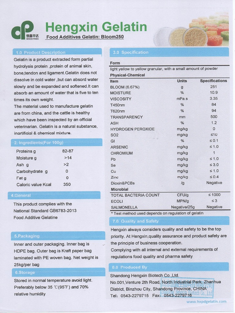 Gelatina Bloom 250 Hengxin Gelatin PDF