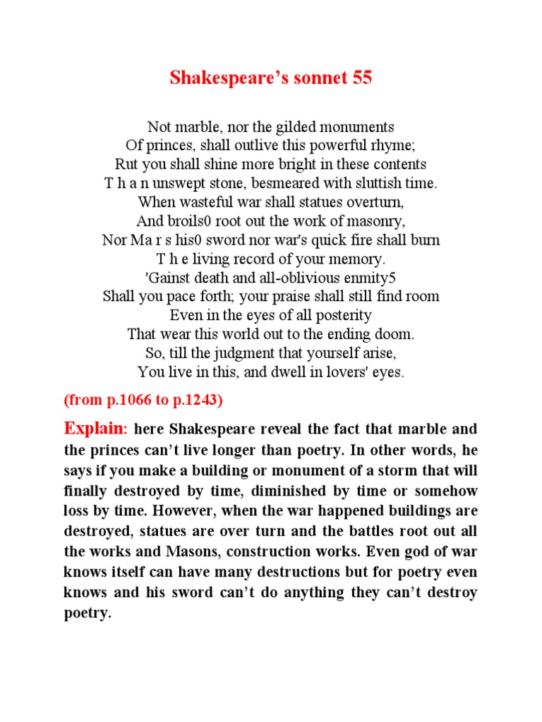 Sonnet 55 Summary And Study Guide – NIBWM