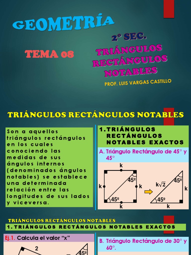 Tem 08 Triangulos Rectangulos Notables Teoria Y Practica Geom 2 Sec Iep Hk Pdf Politopos Triangulo