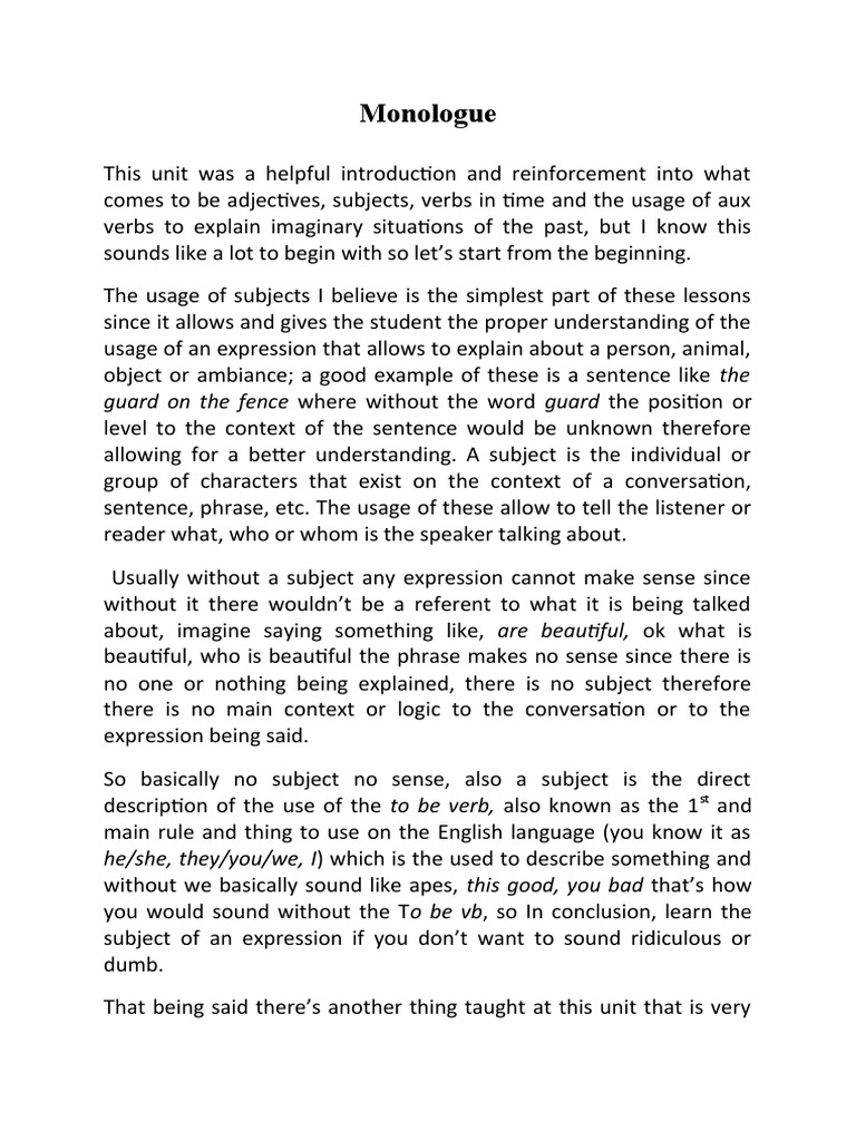 Monologue Guard On The Fence Where Without The Word Guard PDF Verb Subject (Grammar)