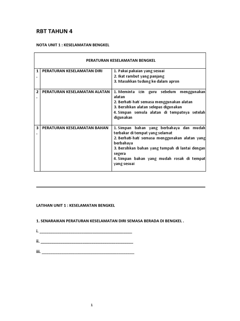 Peraturan Keselamatan Bengkel RBT 4 | PDF