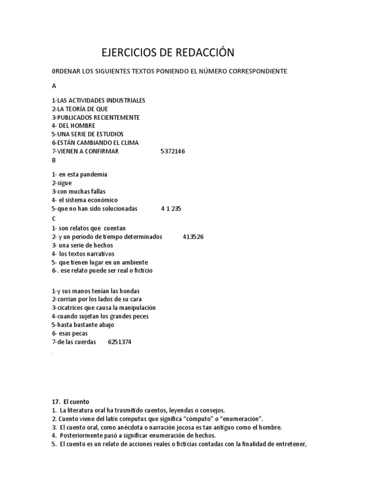Ejercicios de Redacción y Ordenación | PDF | Cuentos | Poesía