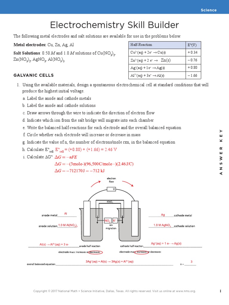 Electrochemistry Skill Builder Metal Electrodes Cu, ZN, Ag, Al Salt