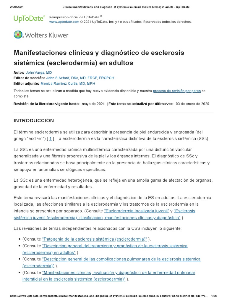 Clinical Manifestations and Diagnosis of Systemic Sclerosis ...