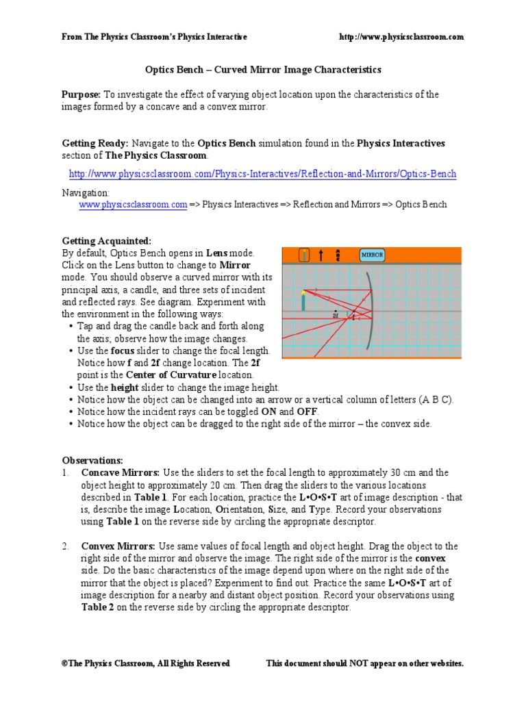 Curved Mirror Image Characteristics PDF Mirror Optics