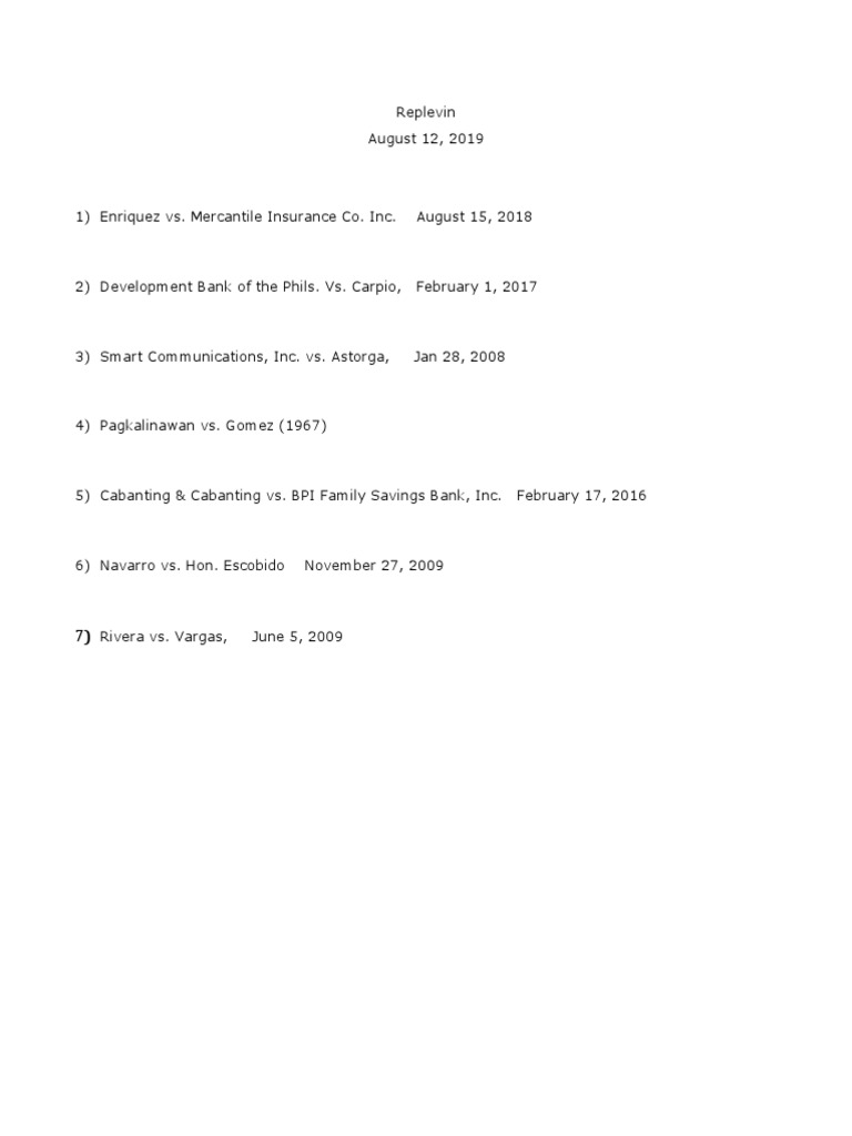 Key Replevin Cases Overview | PDF