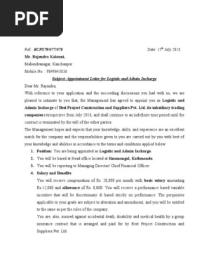 Appointment Letter