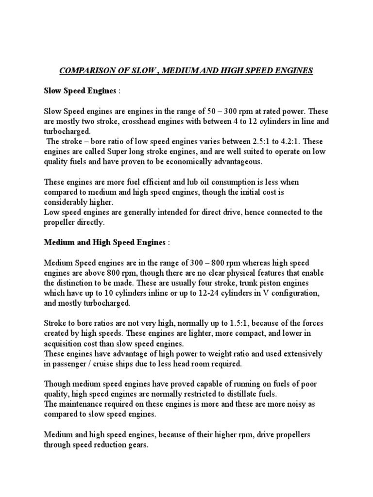 1.2 - Comparison of Slow Medium and High Speed Engines | PDF