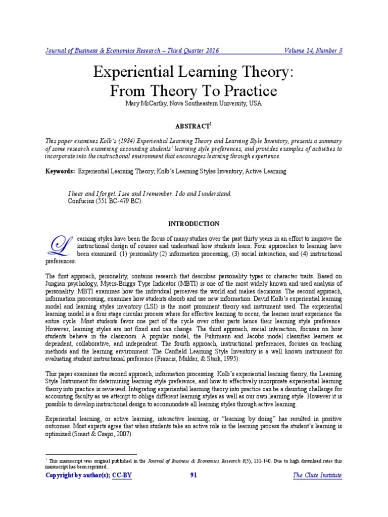 Experiential Learning Theory: From Theory To Practice | PDF | Learning ...