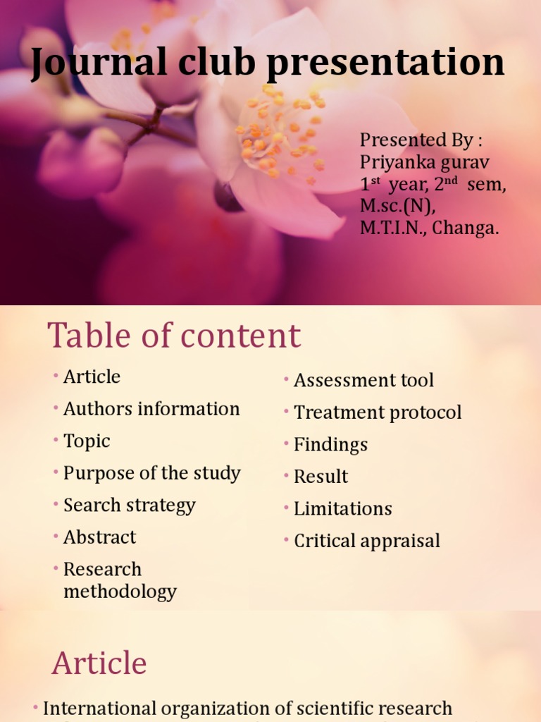Journal Club Presentation: Presented By: Priyanka Gurav 1 Year, 2 