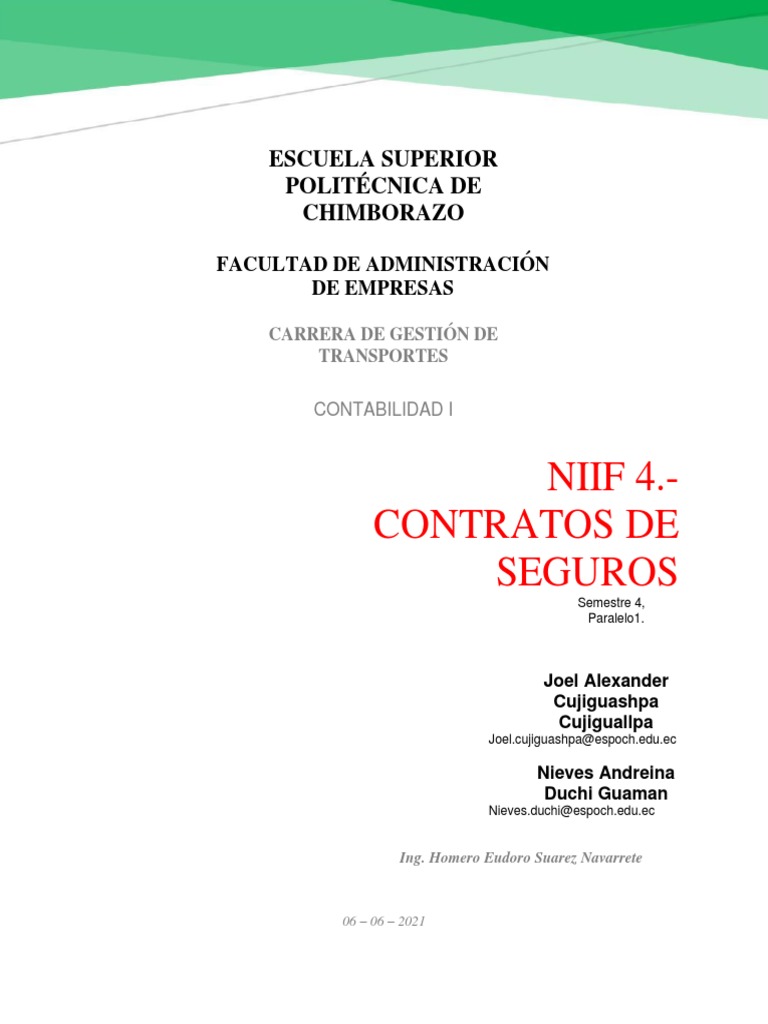 NIIF 4: Contratos de Seguros y Contabilidad | PDF | Póliza de seguros ...