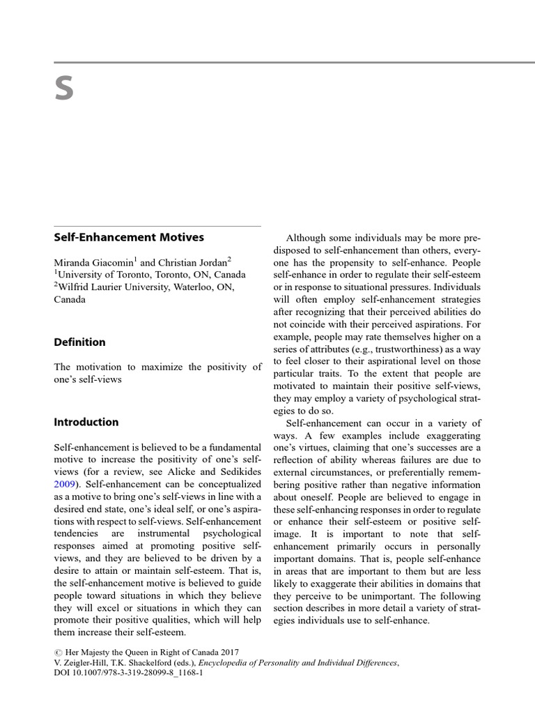 SelfEnhancement Motives PDF Self Esteem Psychological Attitude
