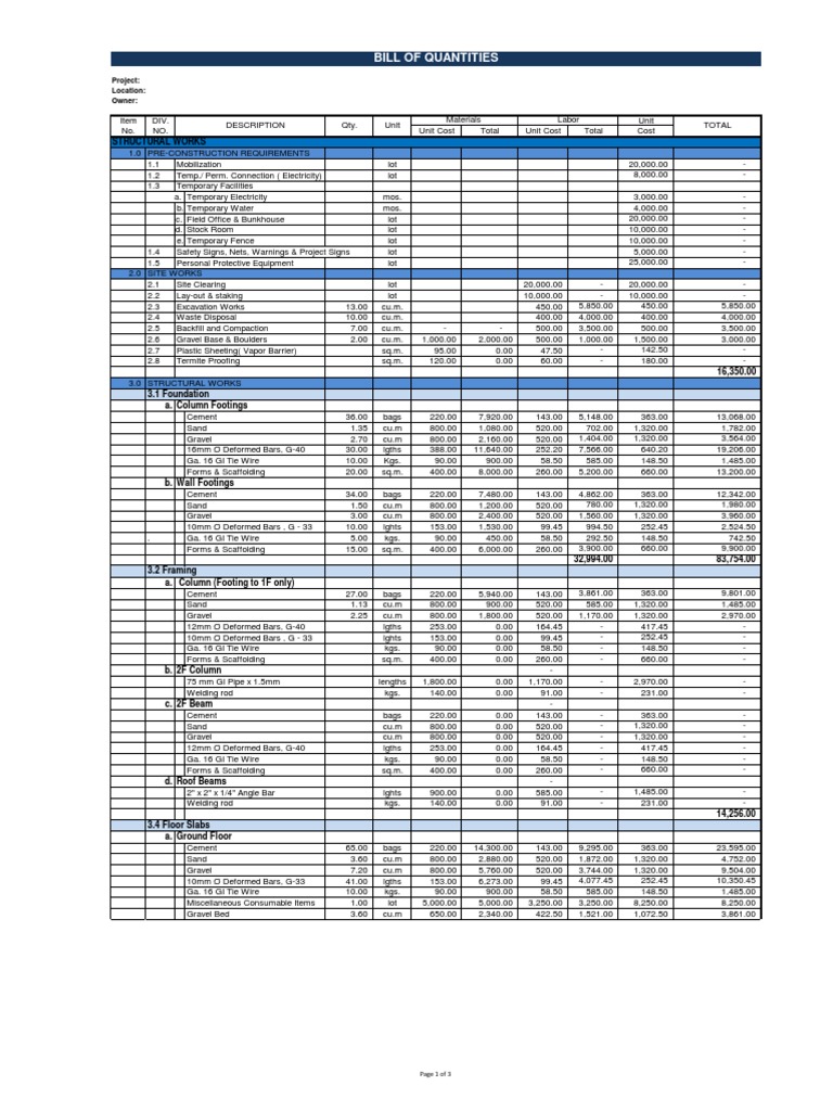 Boq Sample PDF Door Window