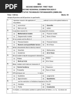 MBA Second Semester / First Year Second Sessional Examination 2020-21 Quantitative Techniques For Managers (Kmbn-206) Time: 1:30 Hrs Marks: 50