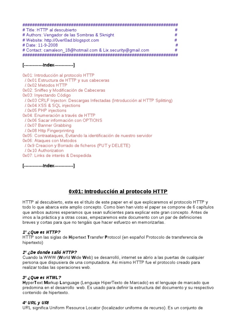 HTTP Al Descubierto | PDF | Protocolo de Transferencia de Hipertexto ...