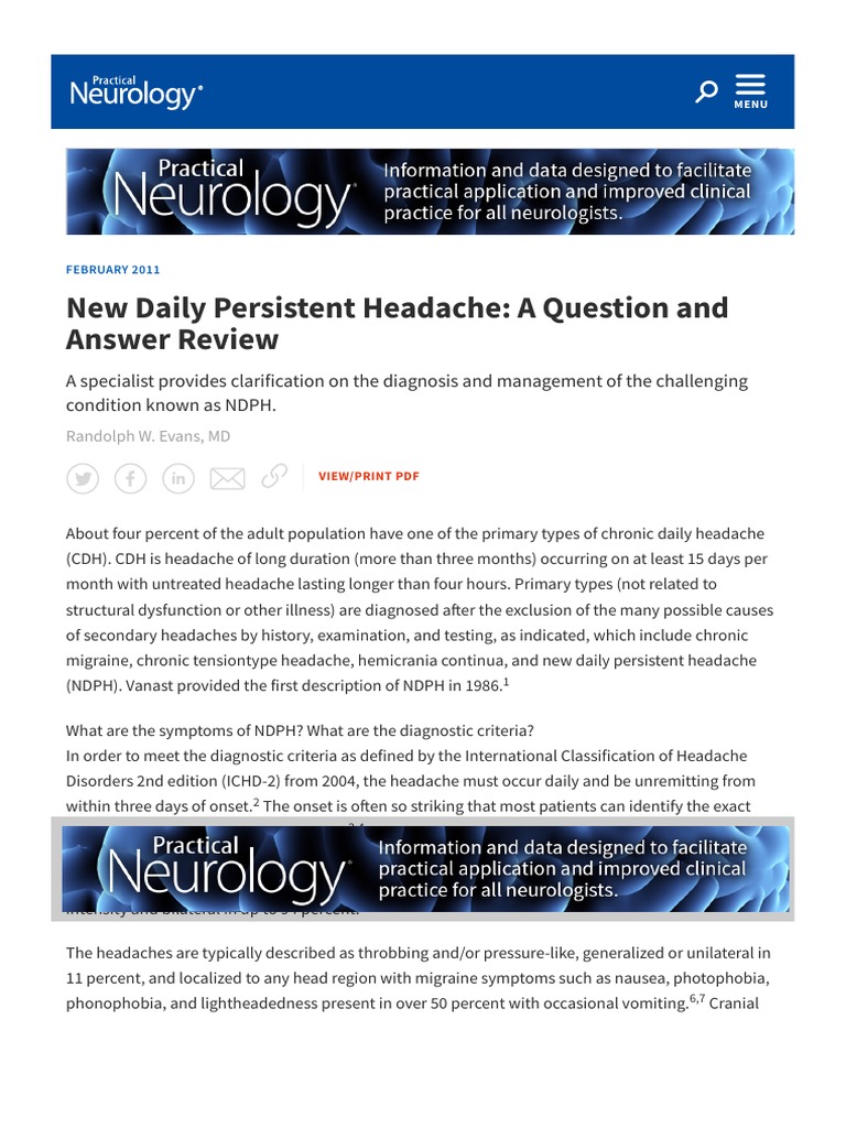 New Daily Persistent Headache - A Question and Answer Review ...