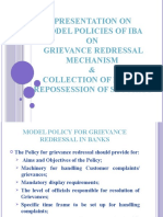 Presentation On Model Policies of Iba ON Grievance Redressal Mechanism & Collection of Dues & Repossession of Security