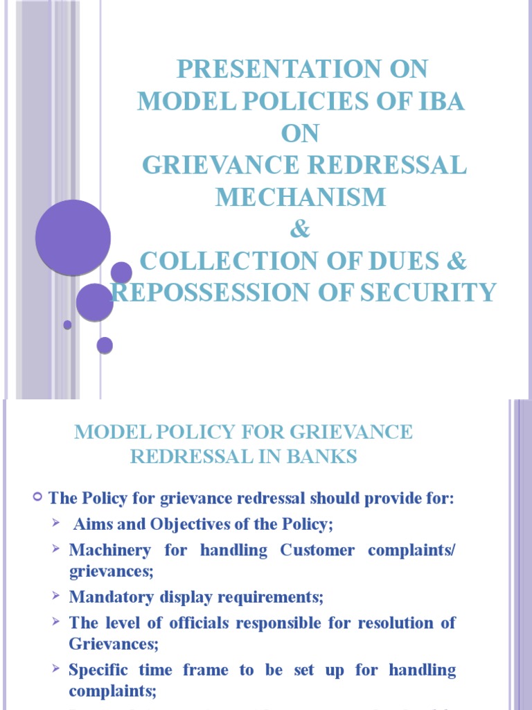 Presentation On Model Policies of Iba ON Grievance Redressal Mechanism