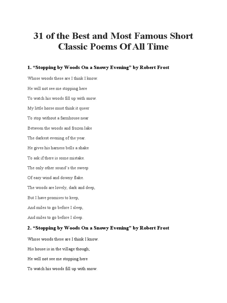 Best Poems Of All Time 31 of The Best and Most Famous Short Classic Poems of All Time | PDF |  Nature