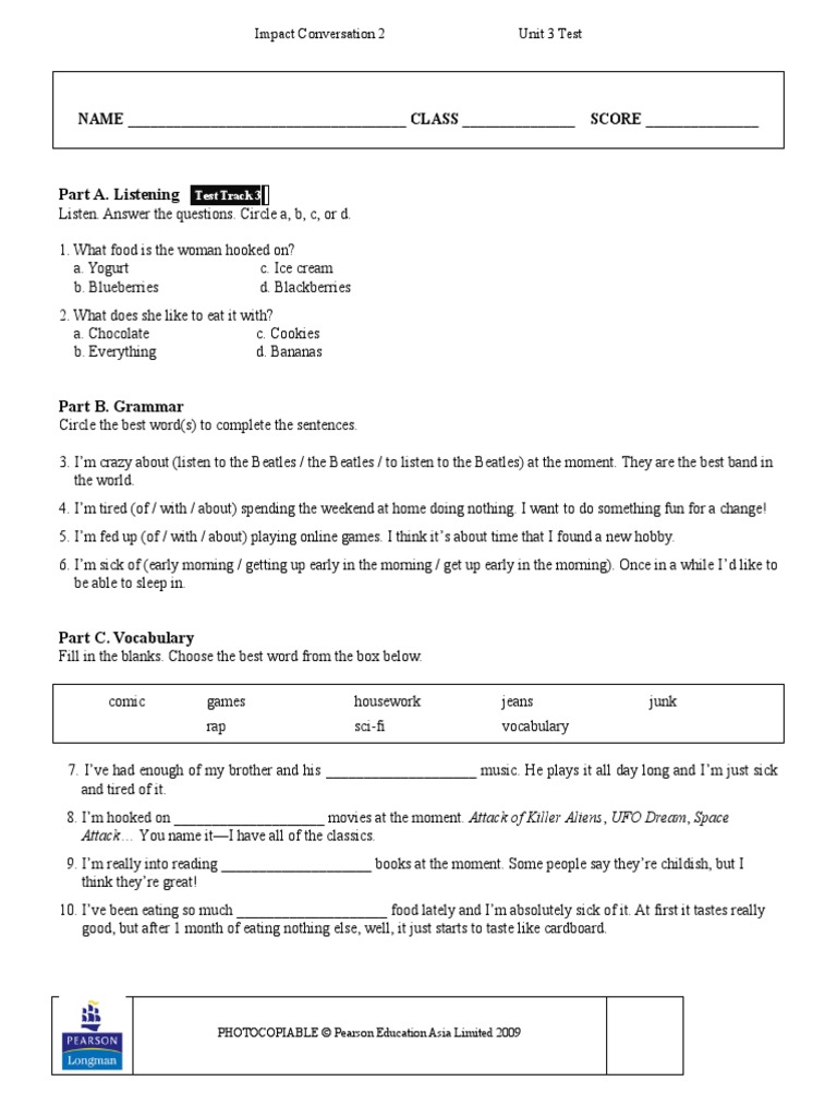 Impact Conversation 2 Unit 3 Test Guide | PDF