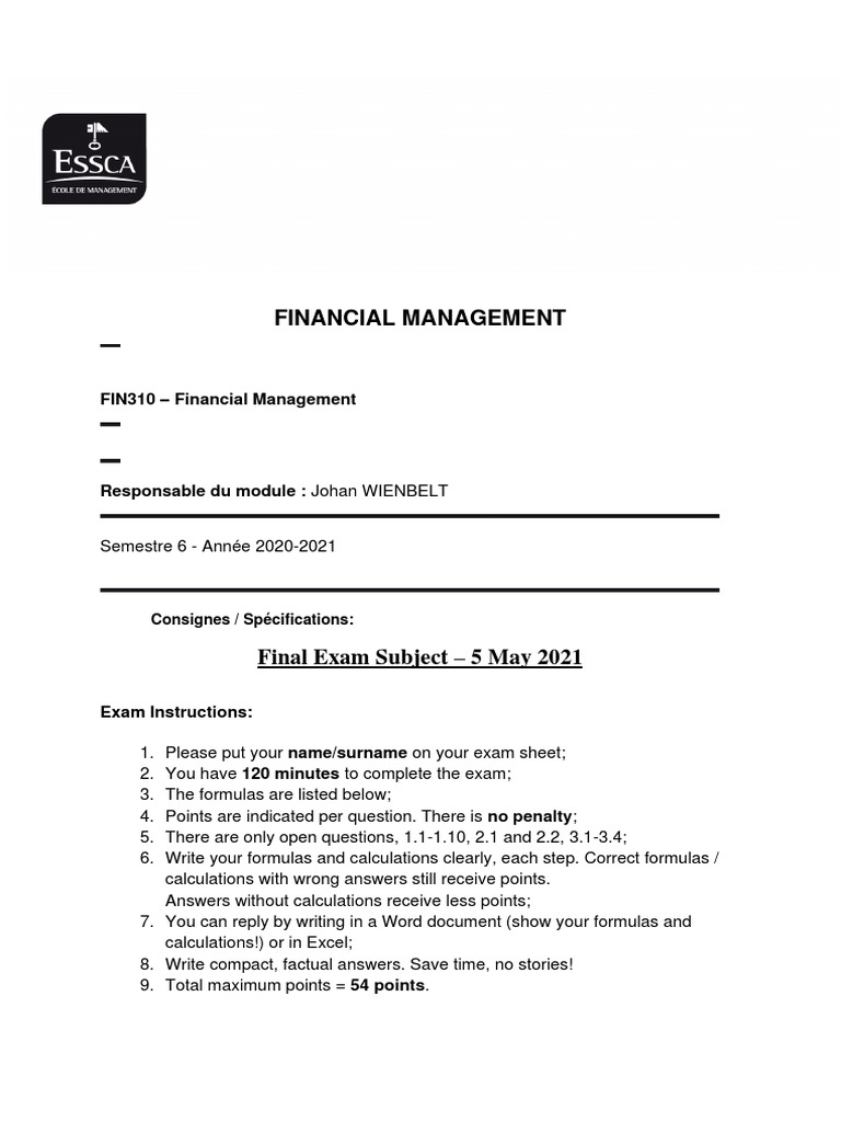 Financial Management Exam Guide 2021 | PDF | Bonds (Finance) | Stocks