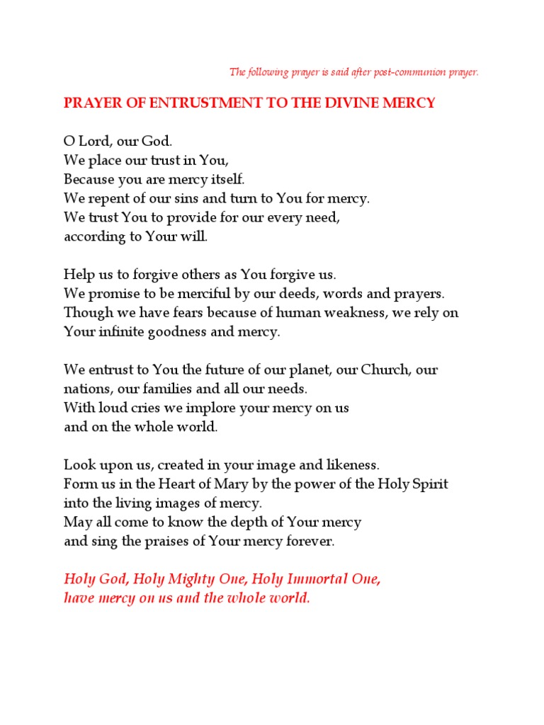 Prayer of Entrustment To The Divine Mercy | PDF