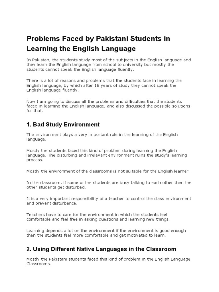 Challenges for Pakistani Students Learning English | PDF | Classroom ...