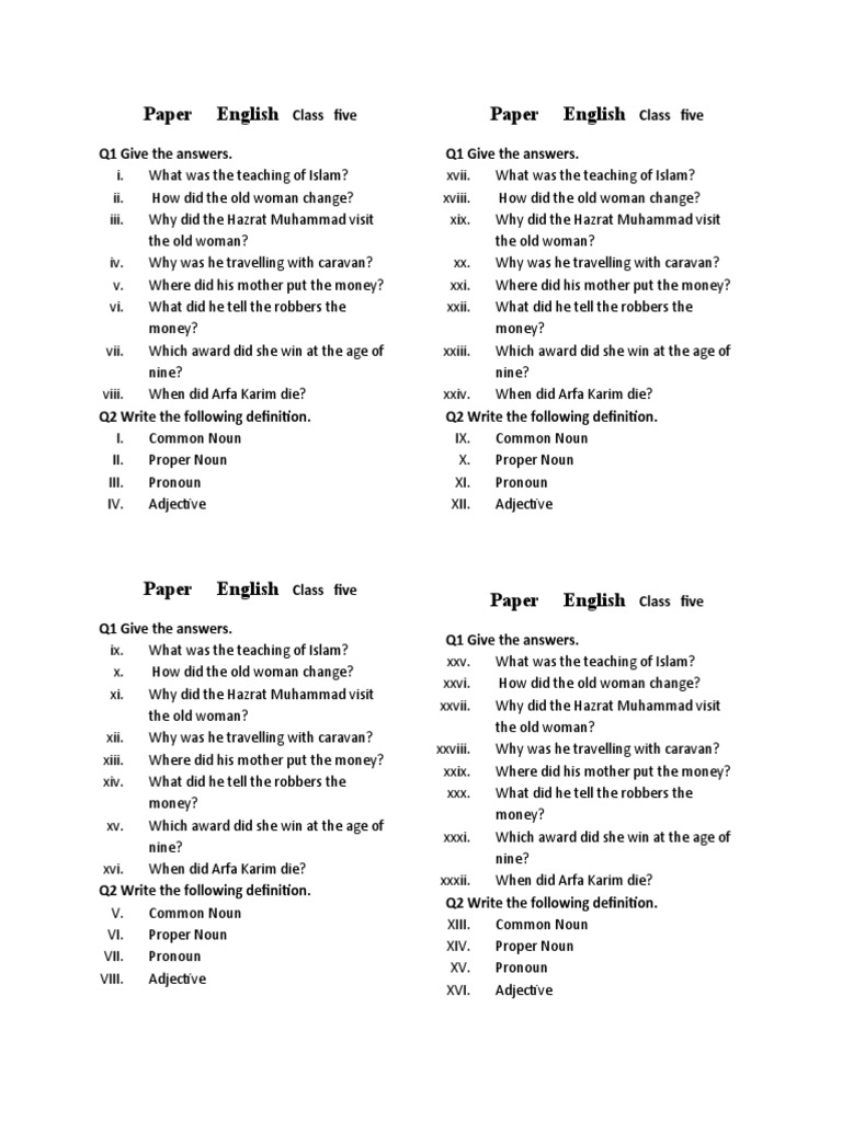 Class 5 English Question Paper 2018 | PDF | Scientific Classification ...