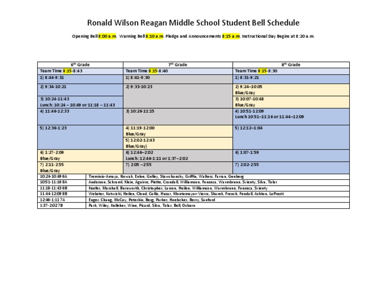 2019-20 Reagan Bell Schedule | PDF