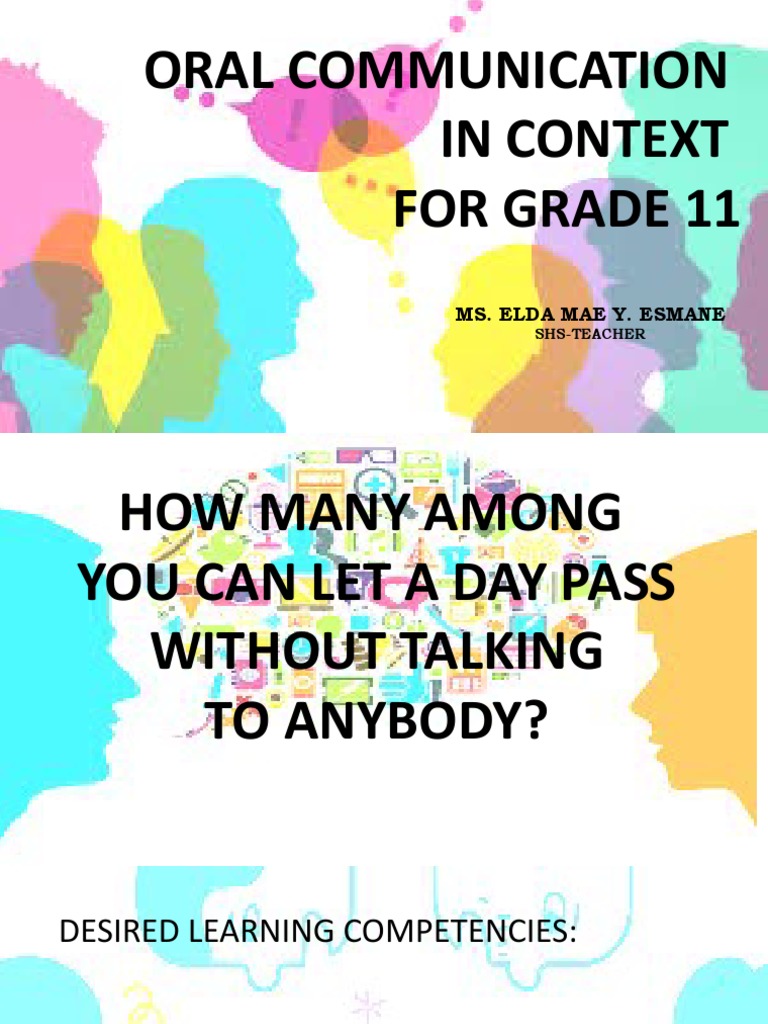 Oral Communication in Context For Grade 11 Ms. Elda Mae Y. Esmane