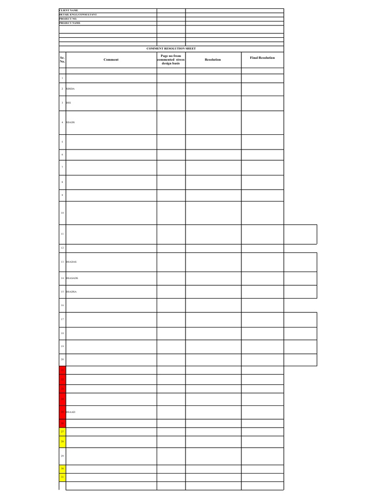 Comment Resolution Sheet CRS 001 | PDF