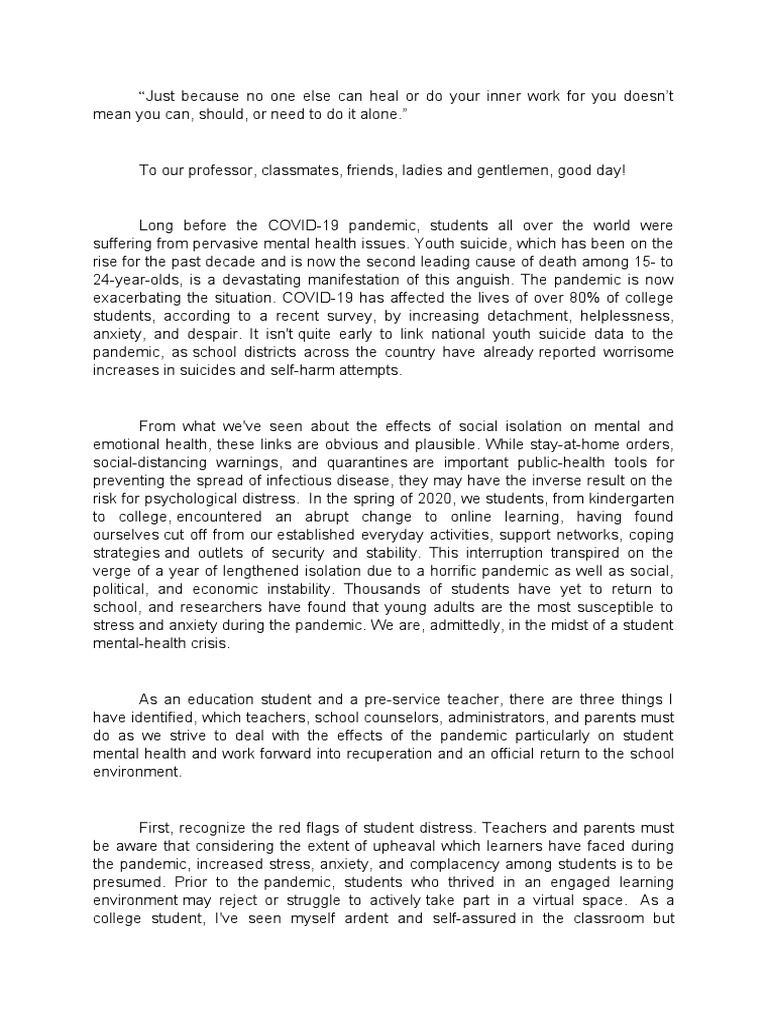 Final Speech Manuscript Pdf Mental Health Psychological Resilience