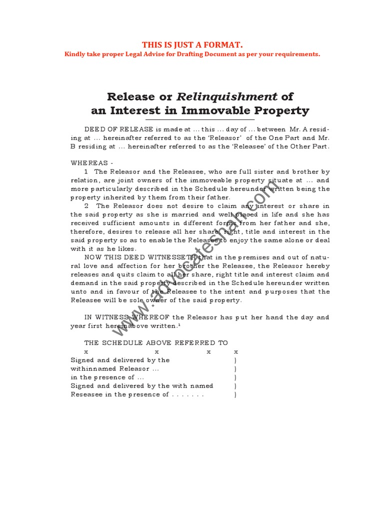 Release or Relinquishment of An Interest in Immovable Property | PDF ...