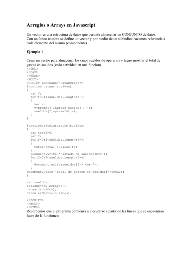 Arreglos o Arrays en Javascript | PDF | Estructura de datos de matriz ...
