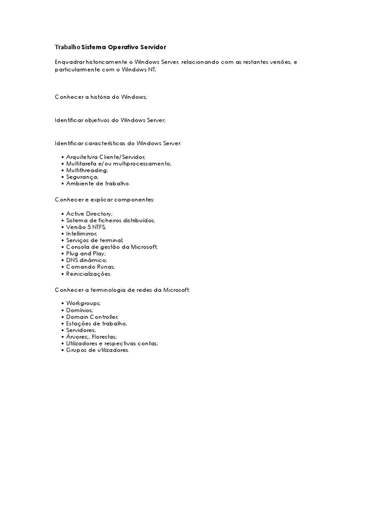 História e Características do Windows Server | PDF