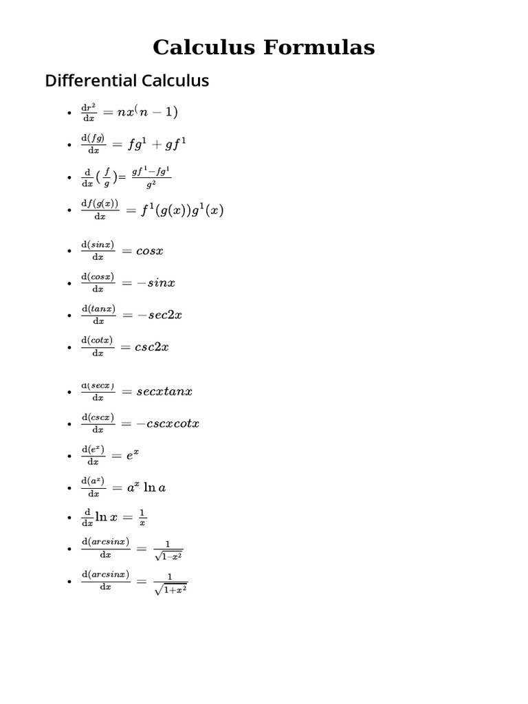 Calculus Formula PDF