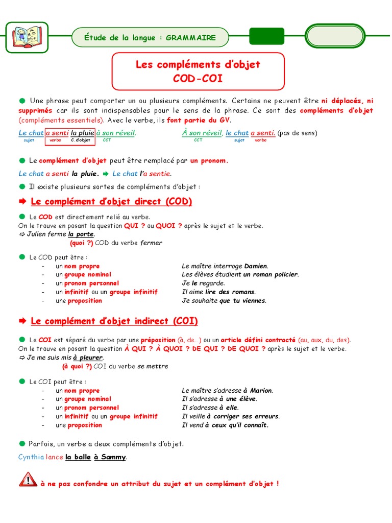 Exercices sur COD et COI en grammaire | PDF | Complément d'objet ...