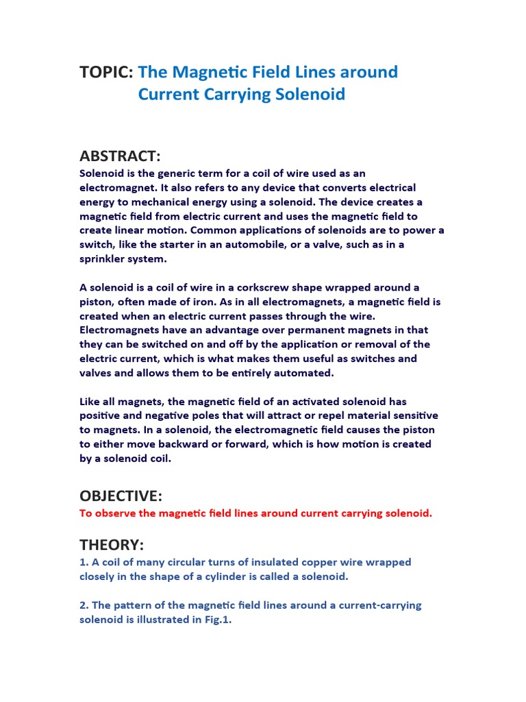 Topic:: The Magnetic Field Lines Around Current Carrying Solenoid | PDF