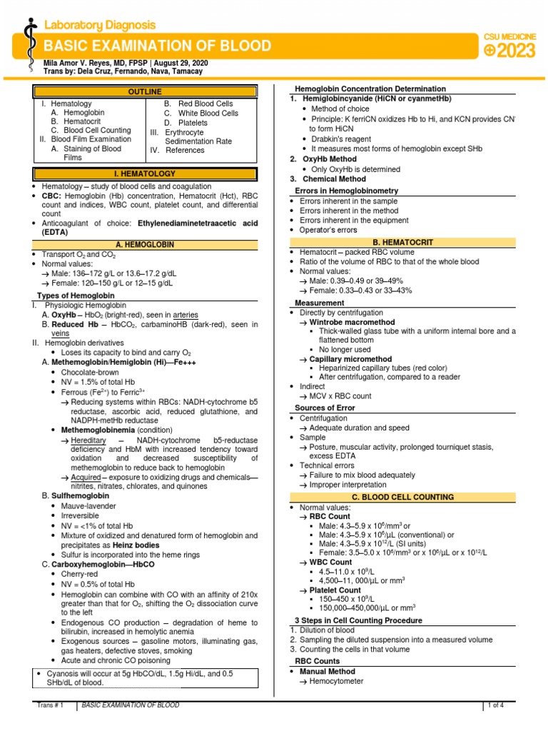 Blood Analysis for Medical Students | PDF | Anemia | White Blood Cell