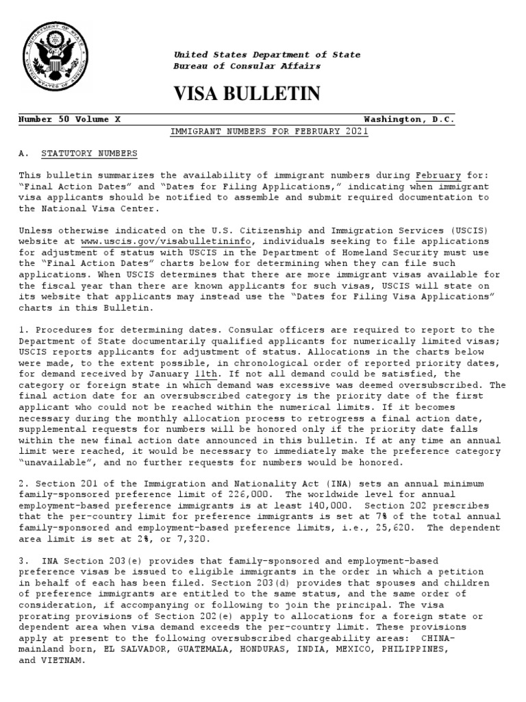 Visa Bulletin United States Department of State Bureau of Consular