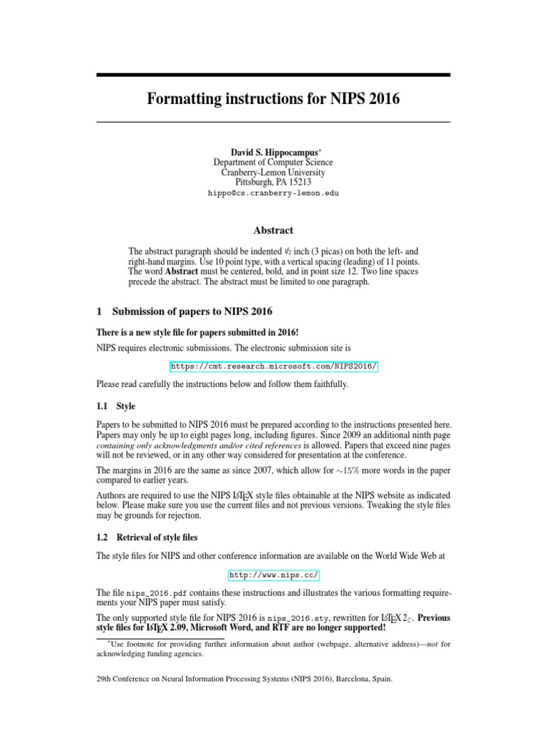 Formatting Instructions For NIPS 2016 | PDF | Typefaces | Paragraph