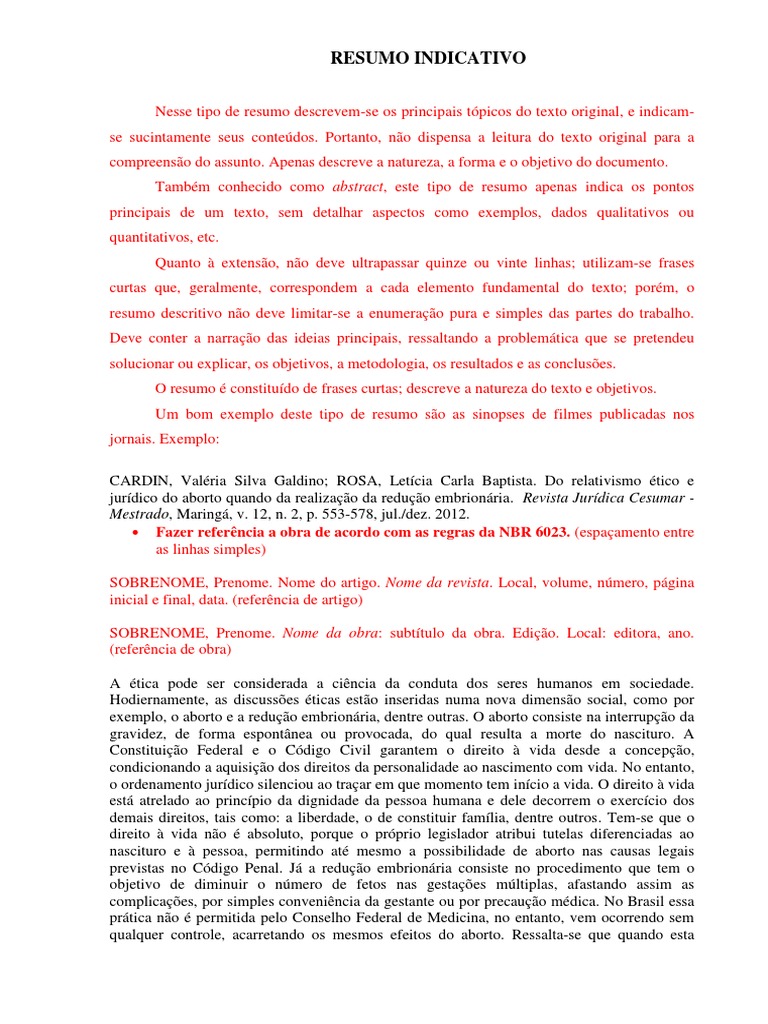 Como Elaborar um Resumo Indicativo | PDF | Aborto | Gravidez