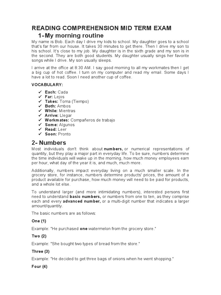 Reading Comprehension Mid Term Exam 1-My Morning Routine | PDF | Santa ...