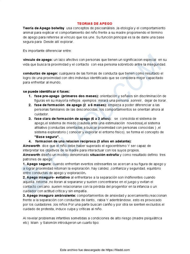 Teorías de Apego en el Desarrollo Infantil | PDF | Teoría de apego | La ...