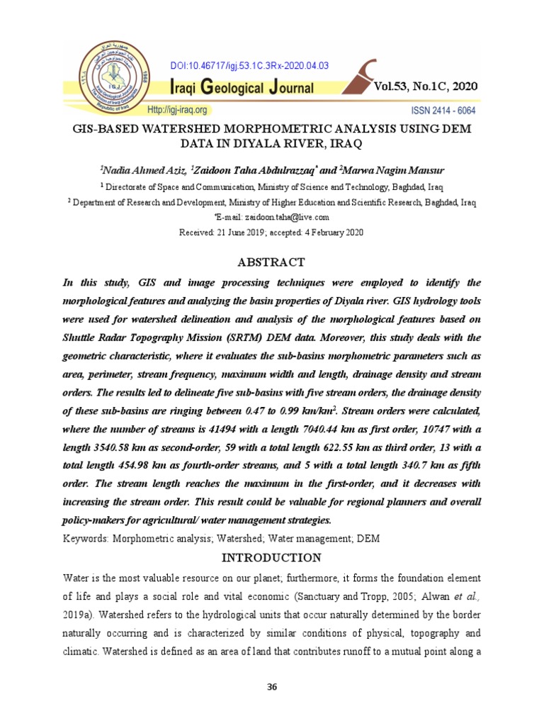 Gis-Based Watershed Morphometric Analysis Using Dem Data in Diyala ...