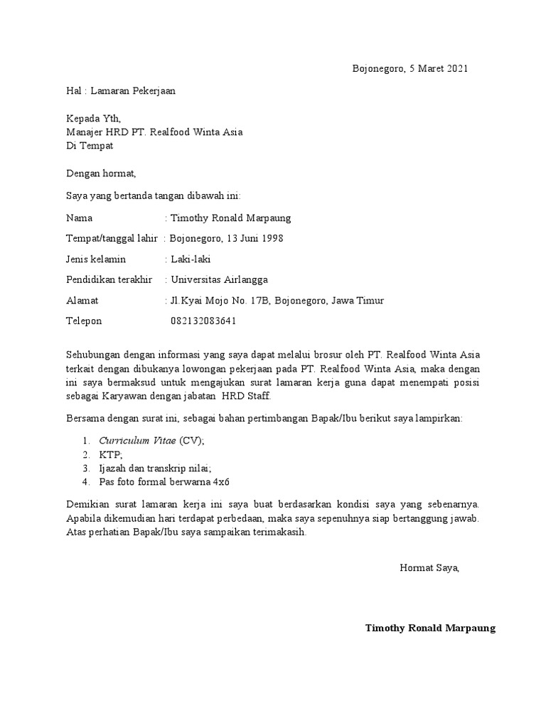 Download 61+ Contoh Surat Surat Lamaran Kerja Formal Terbaik Dan Terbaru