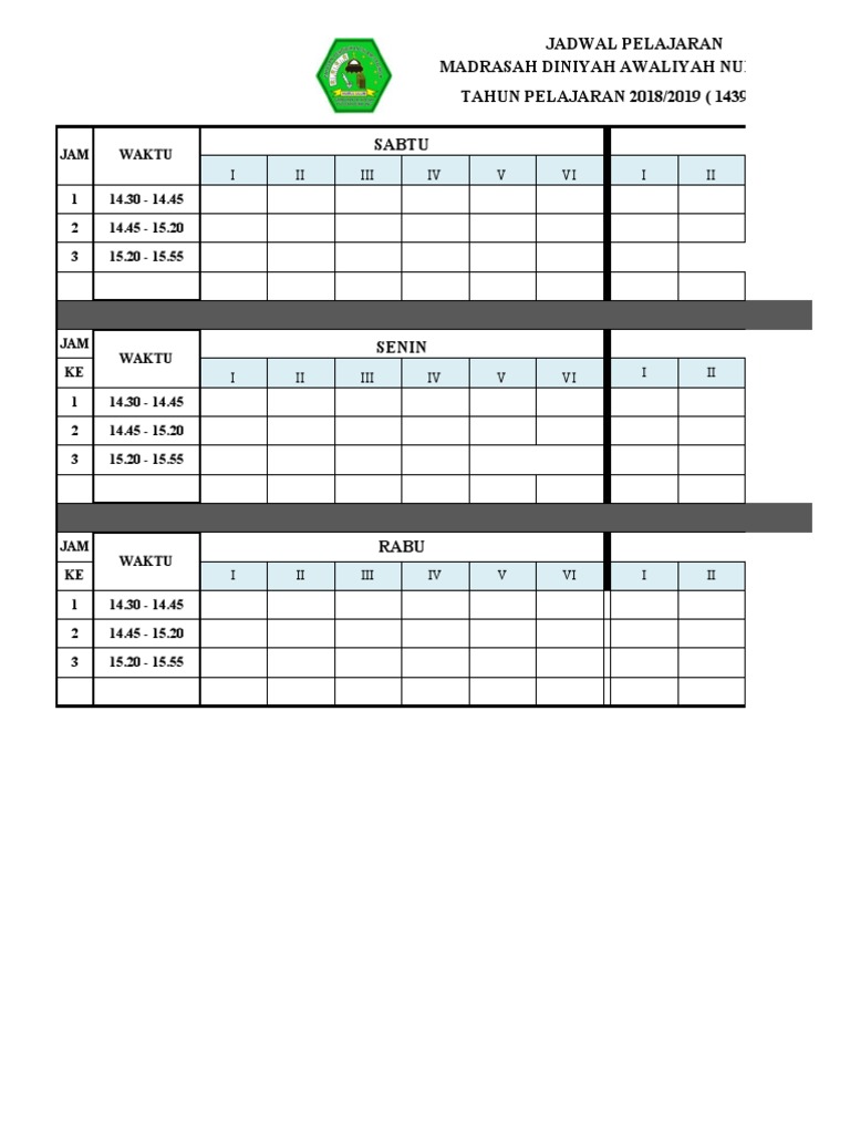 Contoh Jadwal Pelajaran | PDF