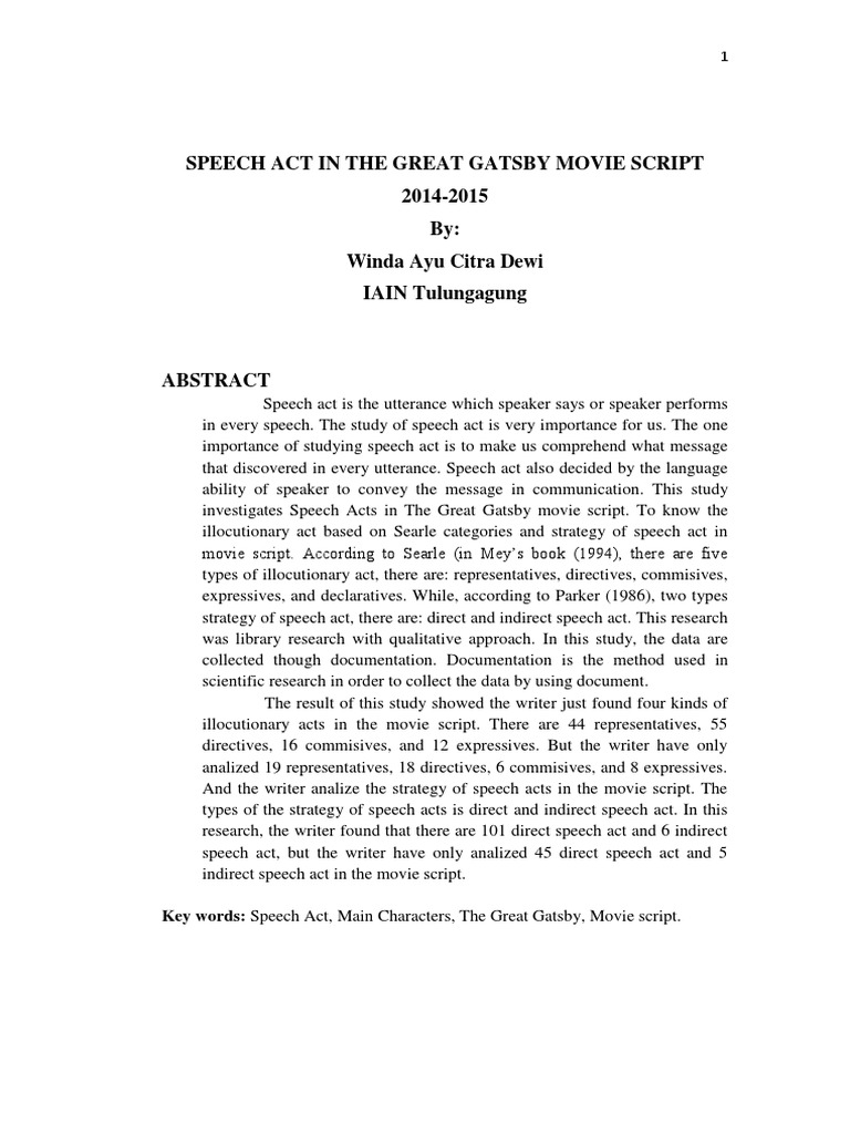 Speech Act in The Great Gatsby Movie Script 20142015 By