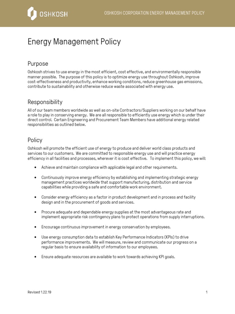 Oshkosh Energy Management Policy | PDF